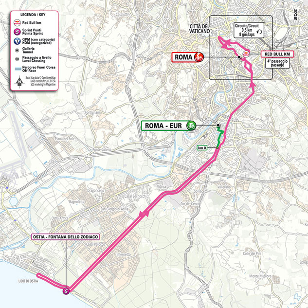 Percorso del giro d'Italia 2026 a Roma