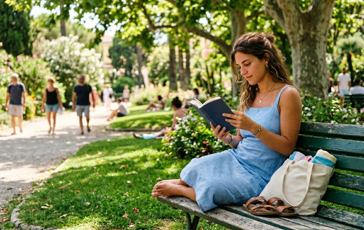 Ragazza che legge un libro al parco
