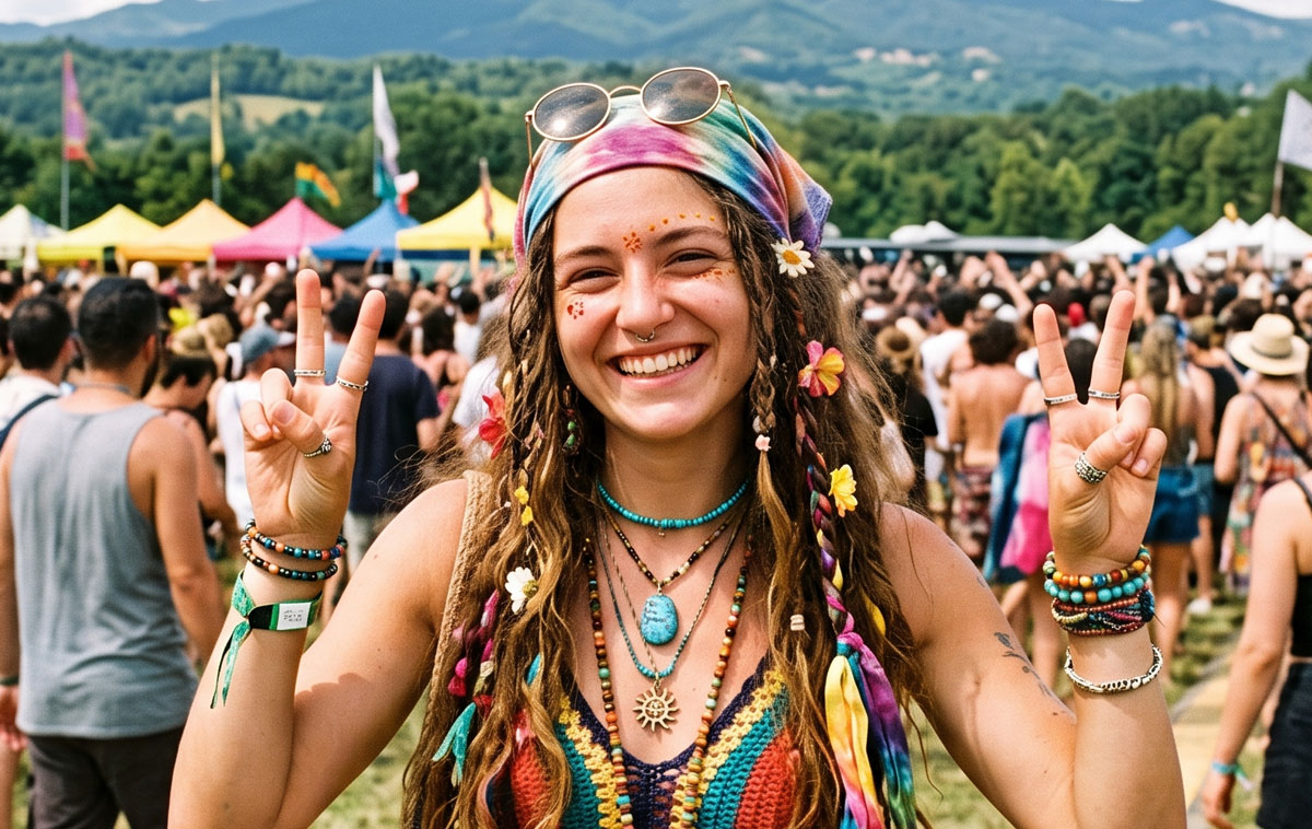 Ragazza hippie ad un festival