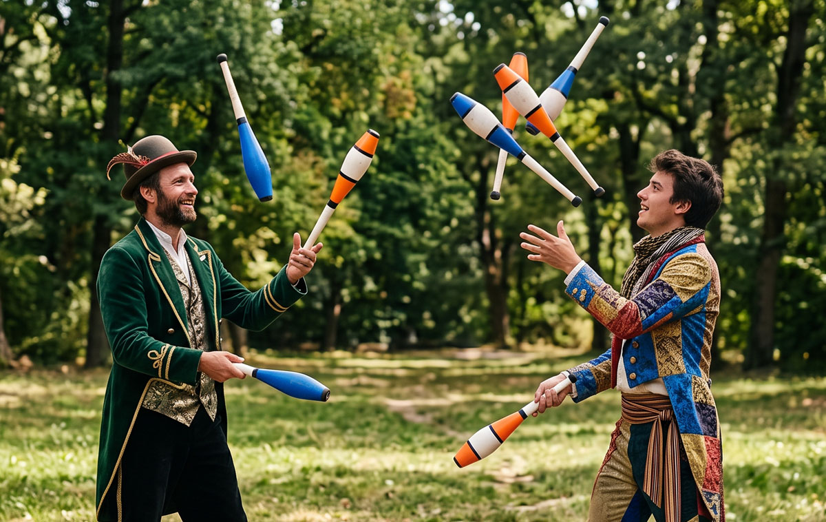 Giocolieri che si esibiscono in un parco